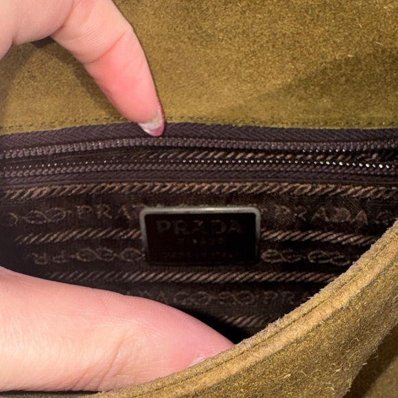 Olive Green Suede Prada Python Shoulder Bag - Picture 10 of 12